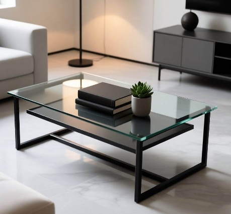 glass display top coffee table
