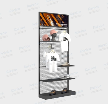 Sport Store Black Mesh Shoe Display Rack with Light