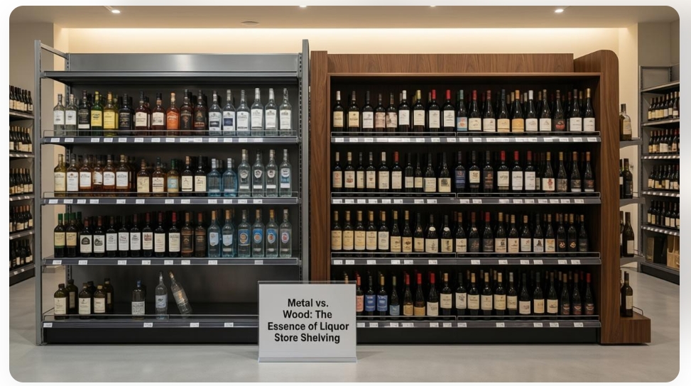 1772410929101186.png Metal vs. Wood: The Essence of Liquor Store Shelving